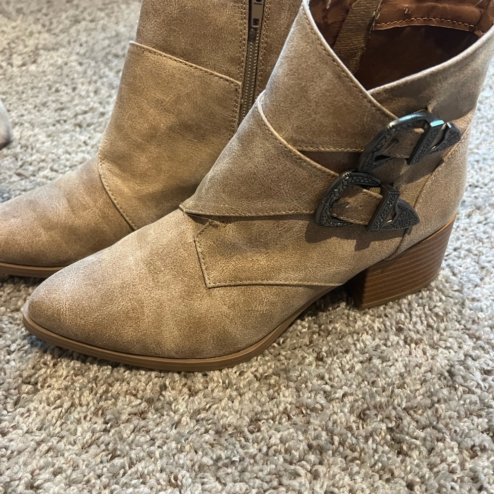 Qupid Tan Ankle Booties with Buckle Detail
